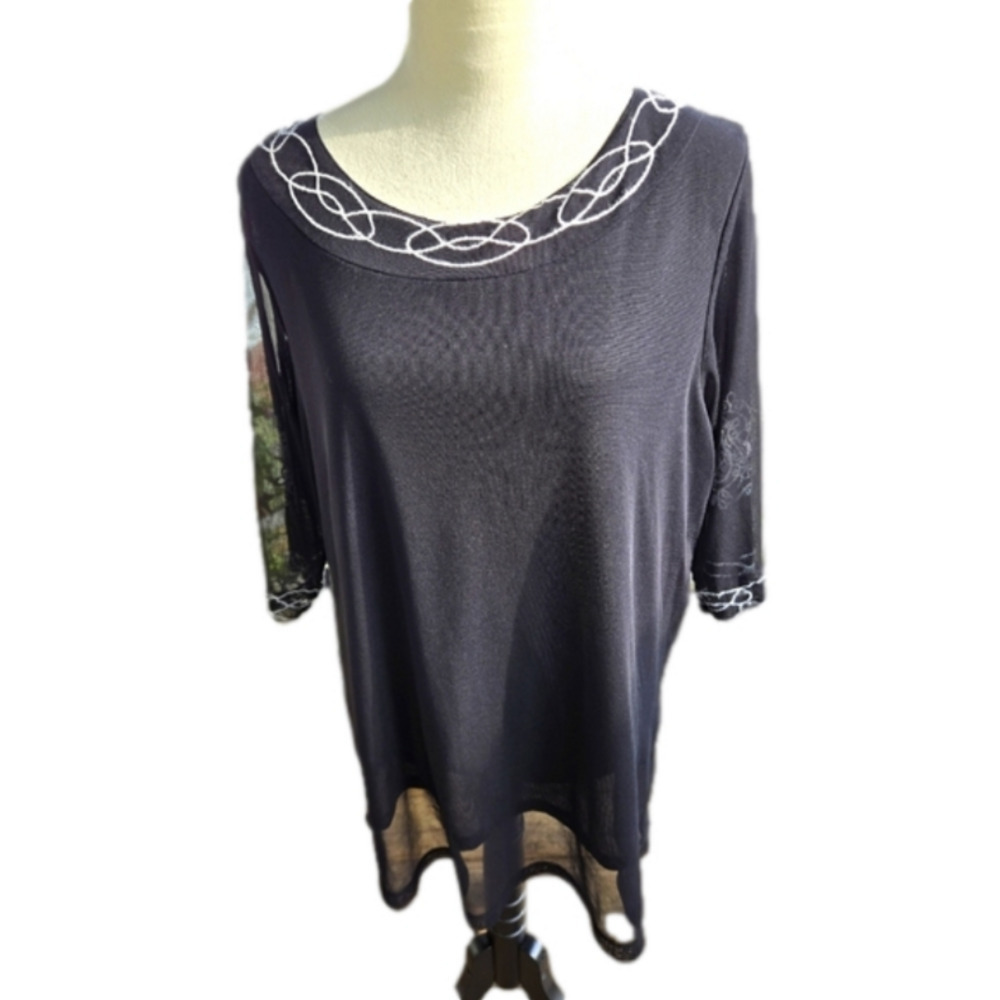 Lane Bryant Black & White Embroidered Boho Top Semi-Sheer Lined Whimsigoth